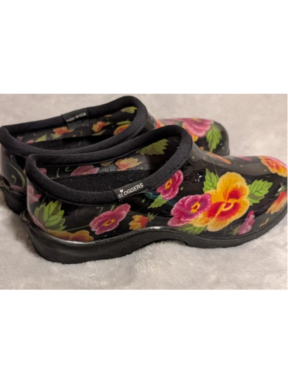 Sloggers Black Floral Clogs Rain Garden Shoes US Women's Size 8 B277